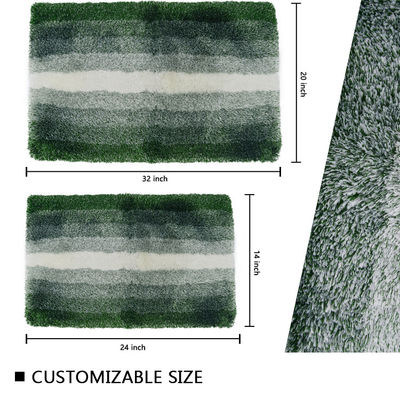 Rectangle Shape Latex Backing Dark Green Bathroom Rug Pile Height 3cm